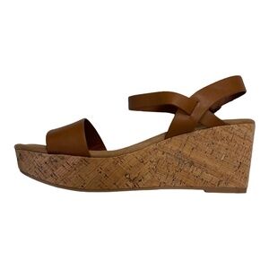 City Classified Brown Wedge Sandals Women 11 Ankle Strap Cork Buckle Open Toe